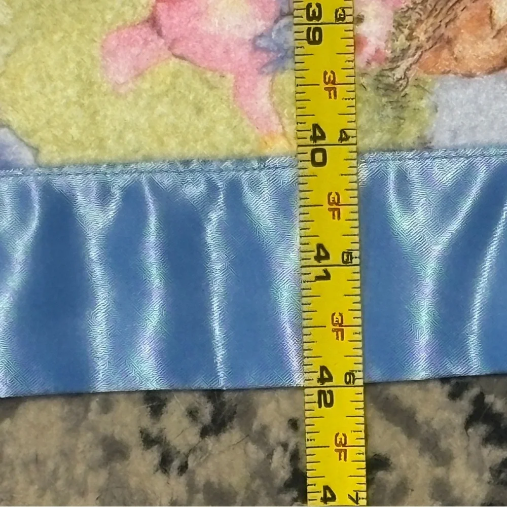 Vintage Rainbow Bear Baby Blanket Quilt Handmade Satin Trim 60x40 Clouds Spring